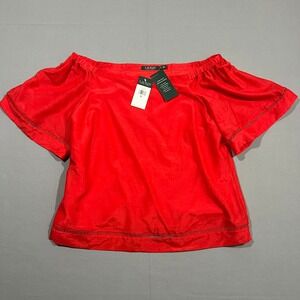 Lauren Ralph Lauren Top On Off Shoulder Ladder Trim Red Women's Petite Large PL